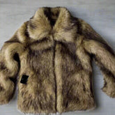 HEYFANCYSTYLE Men's Tailored Faux Fur Coat - Luxe Brown Patterned Winter Evening